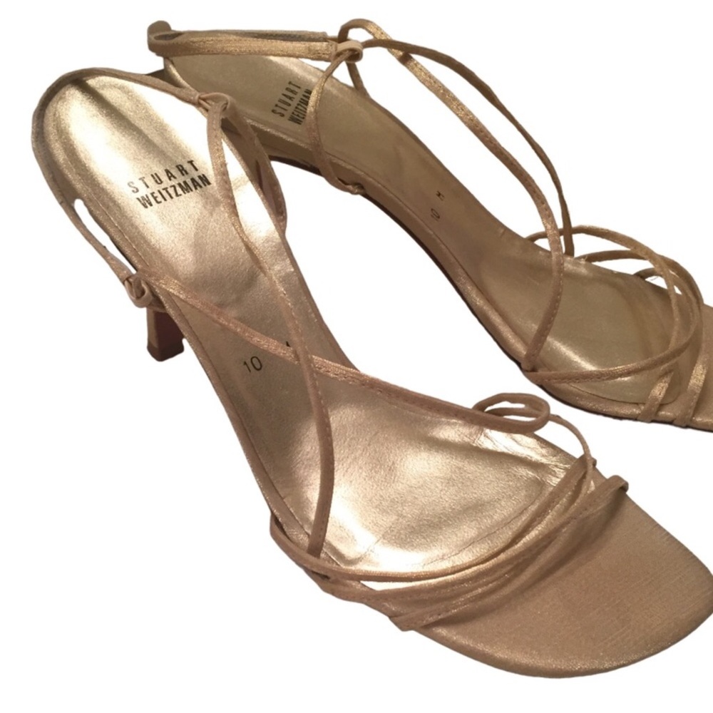 STUART WEITZMAN “Converge” ORO Gold Sparkle Lame Heels - Picture 1 of 14
